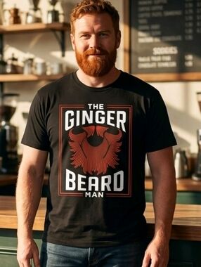 🆕️ MEN'S XL 100% COTTON CREW NECK BLACK TEE - THE GINGER BEARD MAN